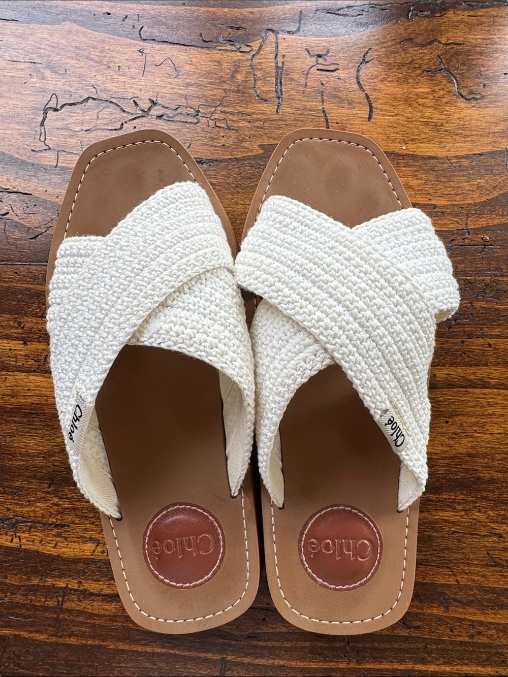 Chloe white Braided Crossover Slide Sandals